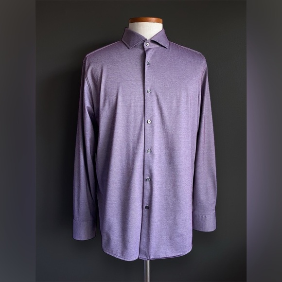 Boss Hugo Boss Men’s Purple Performance Sharp Fit Dress Shirt Micro Pattern XL - Picture 2 of 11